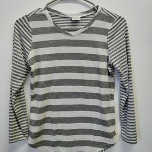 Grey and white striped shirt, size L